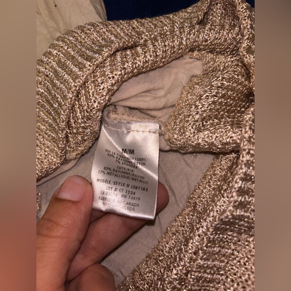 Parasuco | cream/gold knit 3/4 sleeve with slit, cotton blend crew neck - Picture 9 of 9